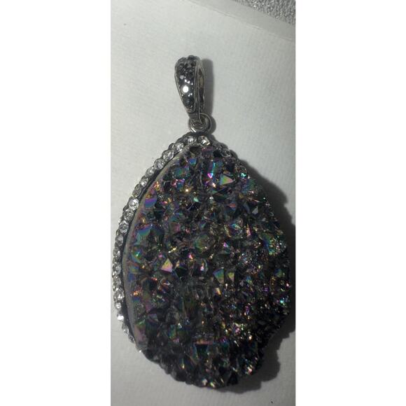 Druzy Pendant Sterling Silver Purple Blue Green Gemstone Beautiful - Picture 6 of 6